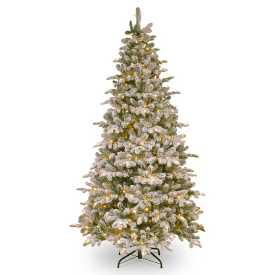 7.5Ft Pre-Lit Feel Real® Snowy Everest Fir Hinged Artificial Christmas Tree, Clear Lights By National Tree Company , 7.5 ft , Michaels®